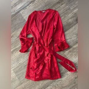 Silky black & red heart patterned robe